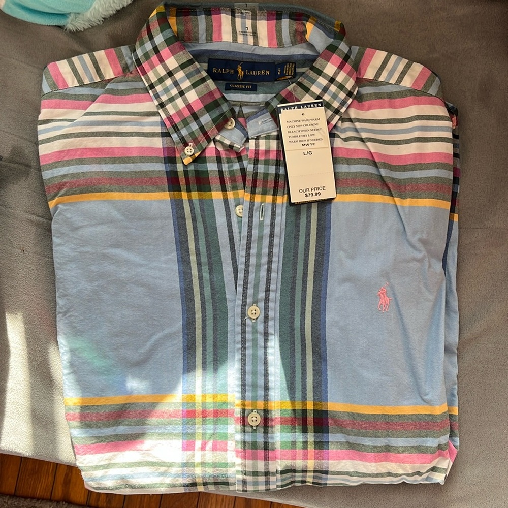 Blue Plaid Ralph Lauren Classic Fit Long Sleeve Button Down